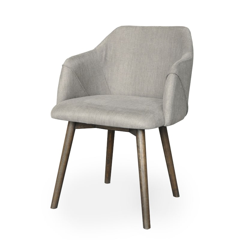 Grey Fabric Upholstered Armchair with Brown Wood Legs Solid Back Dining Seat - 23” x 23” x 34” (D x W x H) - Grey-Brown