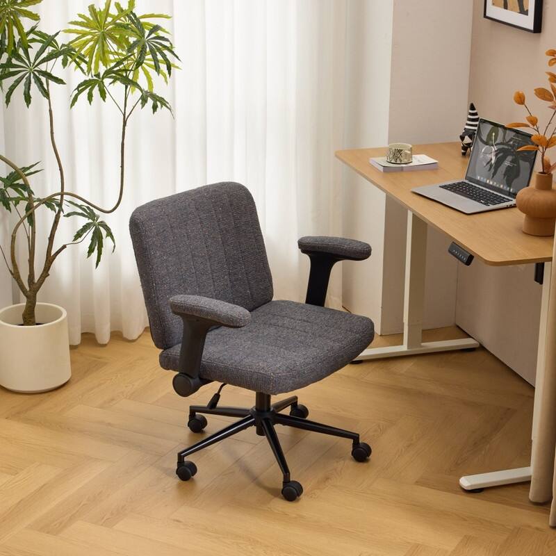 Speckled Chenille Swivel Chair With Flip-Up Arms For Cross-Legged