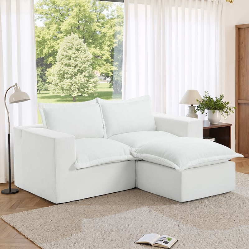 Chenille No Assembly Modular Sectional Sofa Cloud Couch with Ottoman - Beige-3Piece