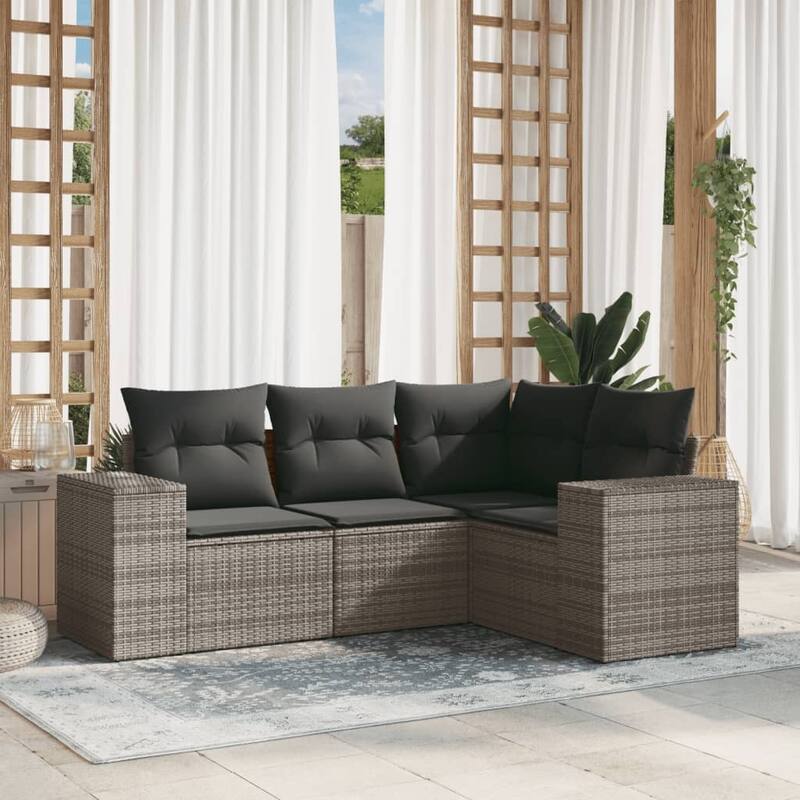 vidaXL Patio Sofa Set with Cushions Outdoor Conversation Furniture Poly Rattan - Gray without table - 24.4 x 24.4 x 27.2
