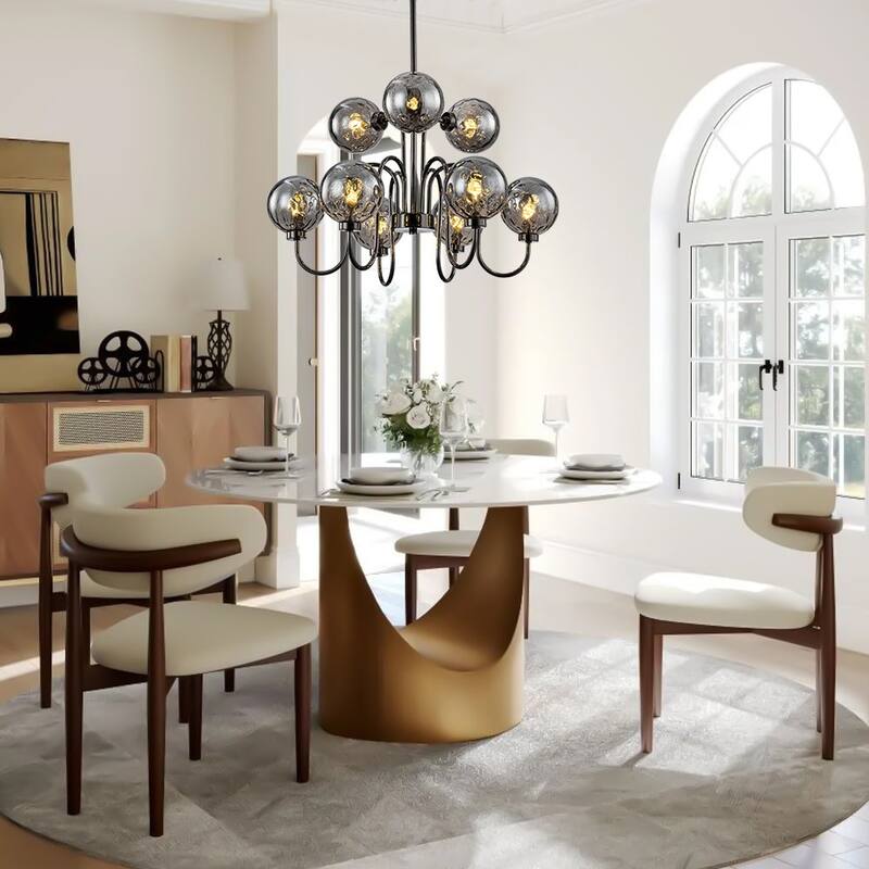 Glam 9-Light Smoked Glass Globe Pearl Black Sputnik Chandelier 23.6in