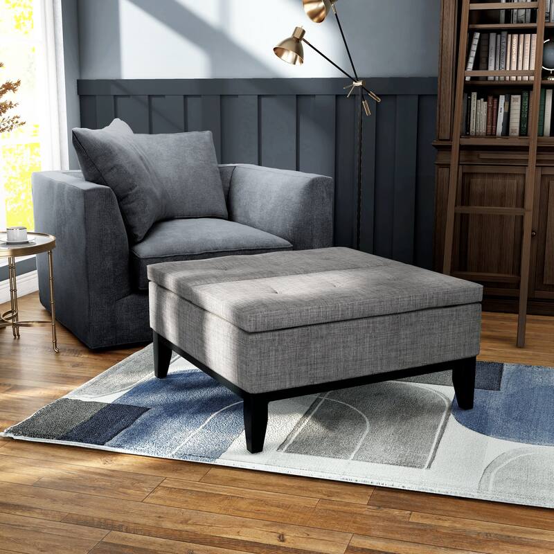 Atkinson Transitional Linen Split-top Storage Cocktail Ottoman by Furniture of America