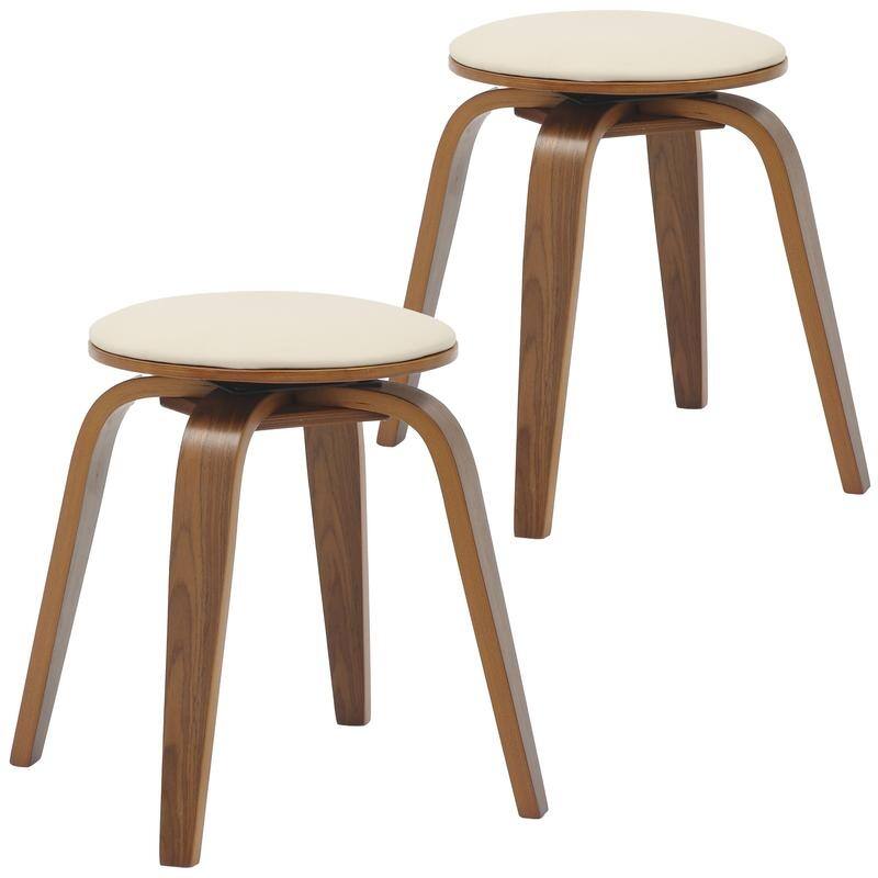 Pelya Minimalist Modern Round Counter Stool with Leather Seat & Poplar Wood Frame 360° Swivel Kitchen Bar Stool