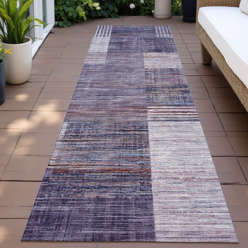 Machine Washable Indoor/Outdoor Contemporary Geo Chantille Rug