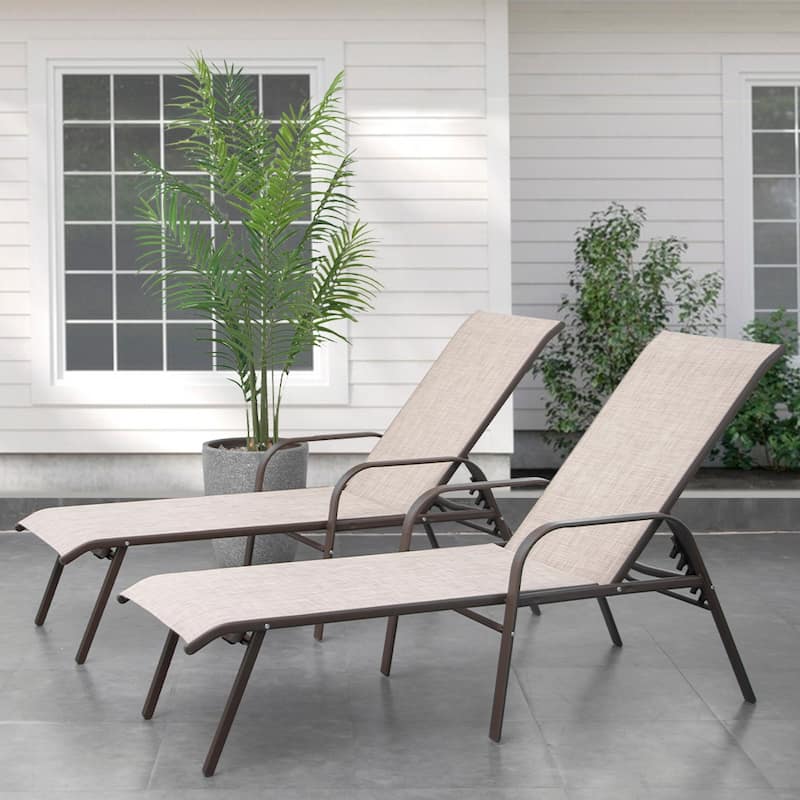 Crestlive Products Outdoor Adjustable Reclining Chaise Lounge Chair with Armrest