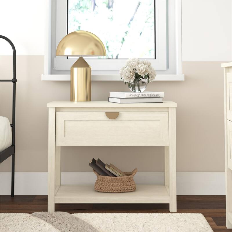 Mr. Kate Primrose Wide 1 Drawer Nightstand with Open Shelf, Ivory Oak