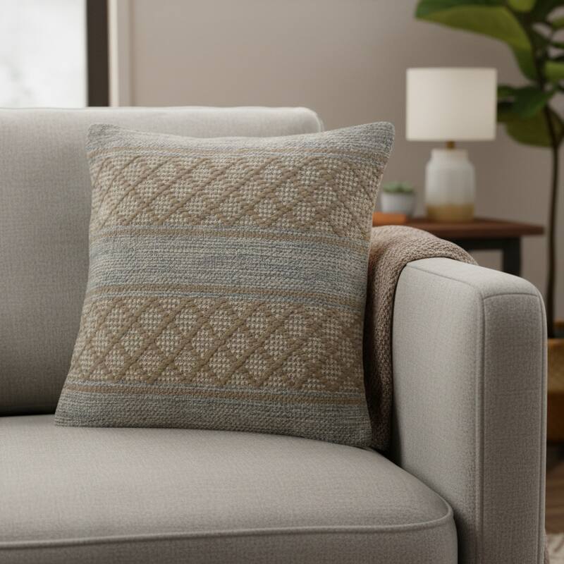 HomeRoots 20" Beige And Gray Cotton Geometric Throw Pillow