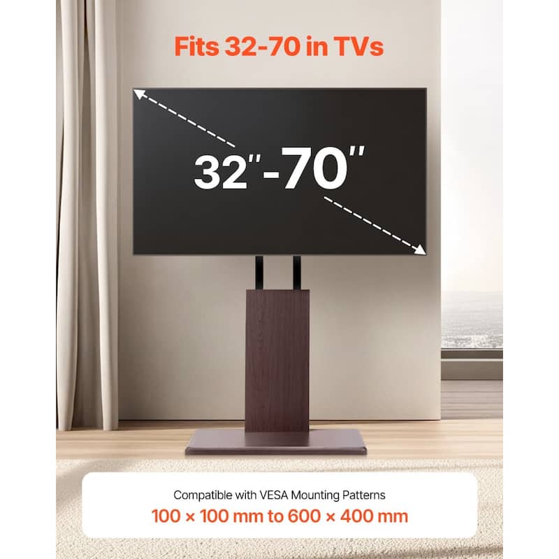 Universal TV Stand for 32-70 inch TVs with Adjustable Height and Swivel - 25.98 x 15.75 x (41.93-52.76) In.