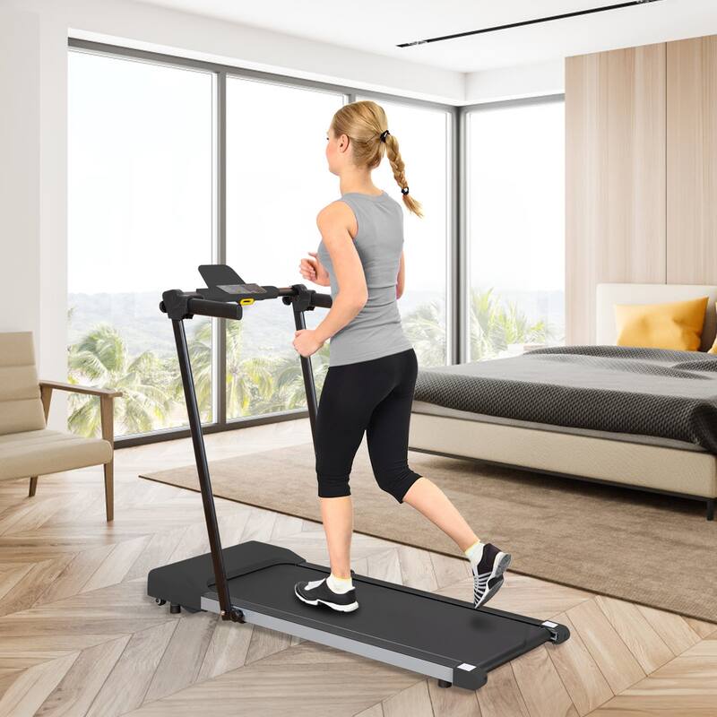 Foldable Walking Treadmill Under Desk Walking Pad Treadmill Compact Fitness Running Machine with LED Displays and Wheels