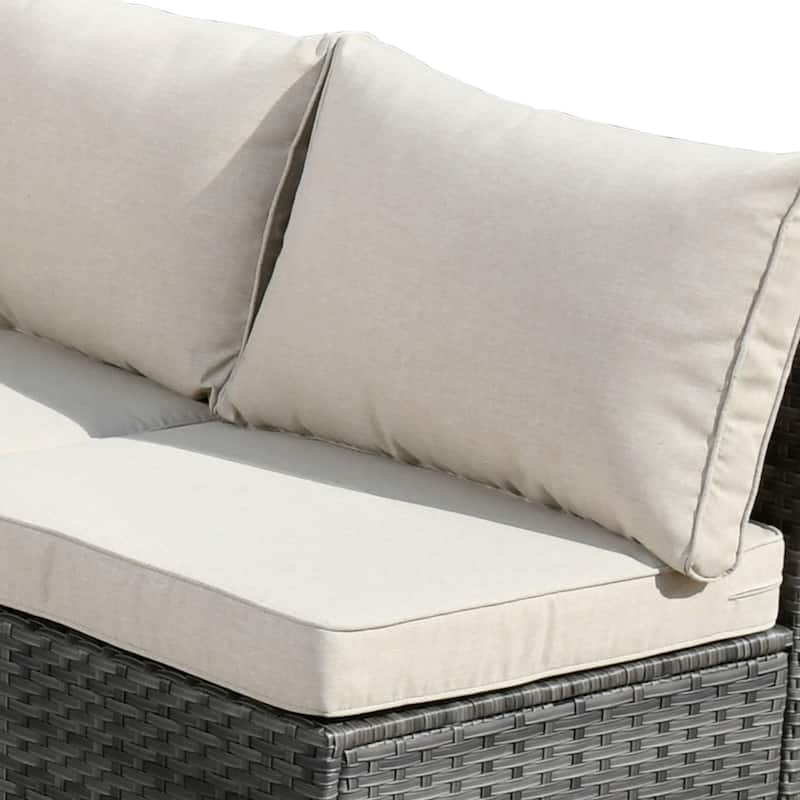 HOOOWOOO 8-piece Grey Wicker Patio Furniture Set Sectional Sofa with Fire Pit Table