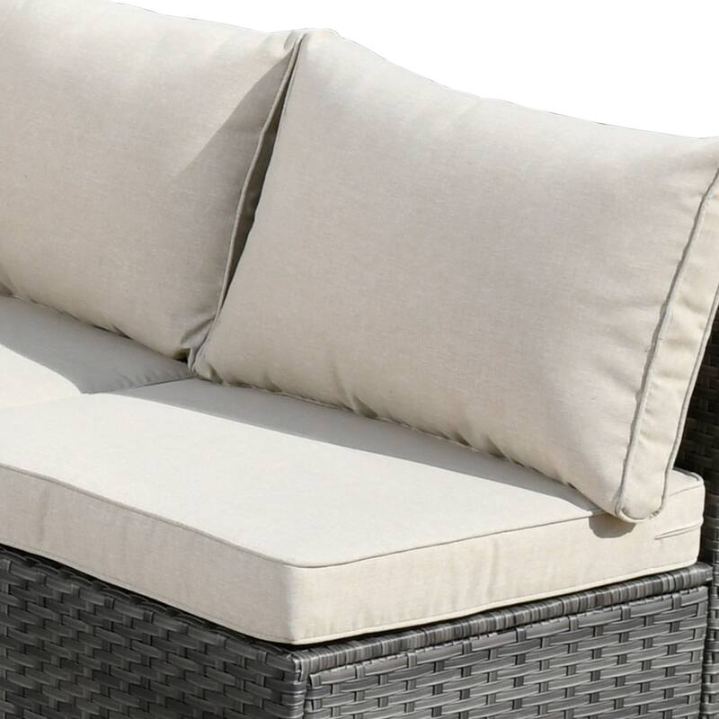 HOOOWOOO 9-piece Grey Wicker Patio Outdoor Sectional Set with Swivel Rocking Chair