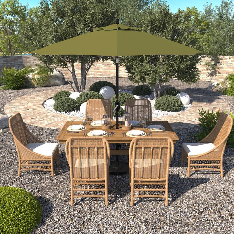 California Umbrella 9' Rd. Aluminum Patio Umbrella, Crank Lift with Push Button Tilt, Black Finish, Pacifica Fabric