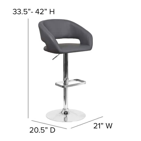 dimension image slide 9 of 9, Chrome Upholstered Height-adjustable Rounded Mid-back Barstool