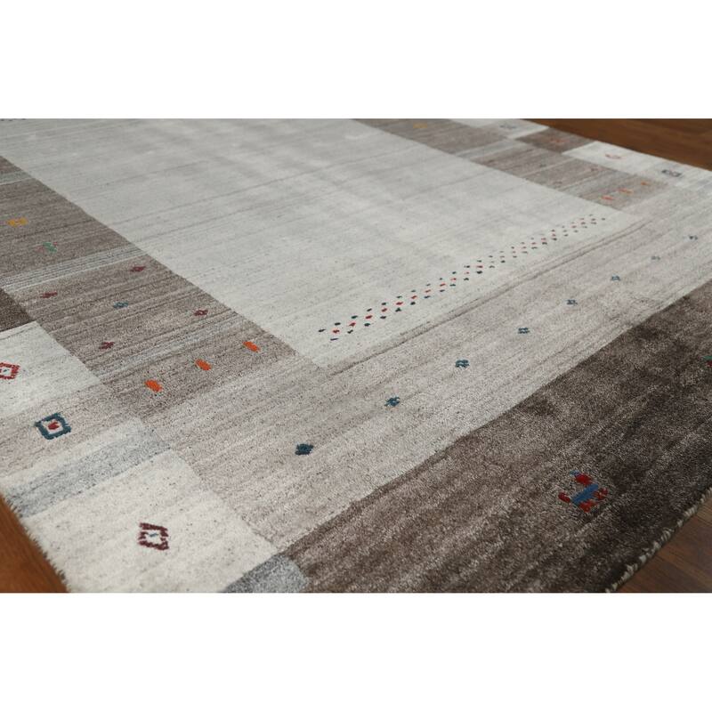 Hand Knotted Oriental 100% Wool Carpet Tribal Tribal Greys & Charcoal Gabbeh Area Rug - 7' 7'' X 5' 5''