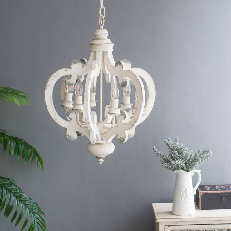 French Country Wood 6-Light Chandelier Fixture with Adjustable Chain