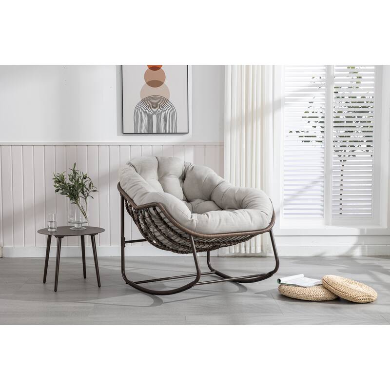 37.2" Rocking Chair with Steel Frame - Beige