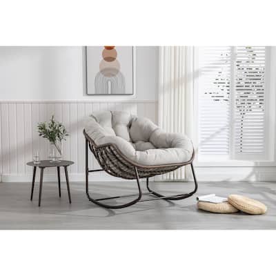 Outdoor Rattan Rocking Chair,Padded Cushion Rocker Recliner Chair Outdoor for Front Porch, Living Room, Patio, Garden