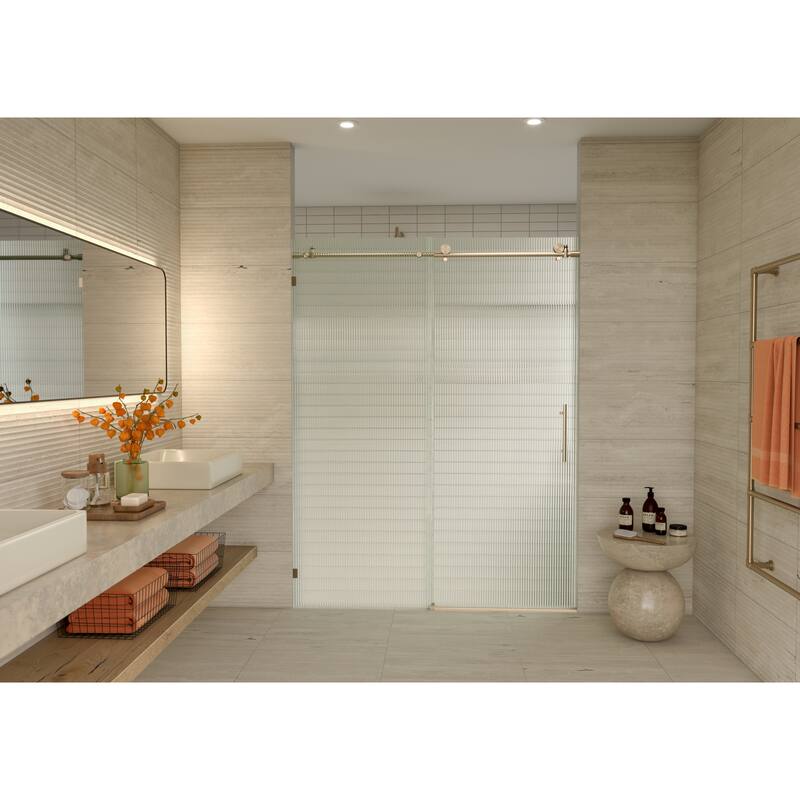 Galaxy 60 in. x 78 in. Fully Frameless Fluted Glass Sliding Shower Doors - Righthand
