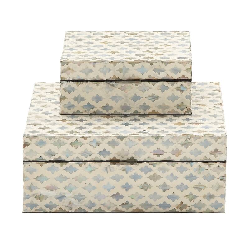 Mother of Pearl Handmade Geometric Box with Hinged Lid (Set of 2)