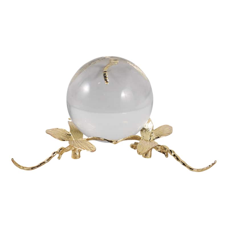 Resin Orb Sculpture Dragonfly Modern Figurine Home Decor - 4" Gold - 8" x 8" x 3.5"
