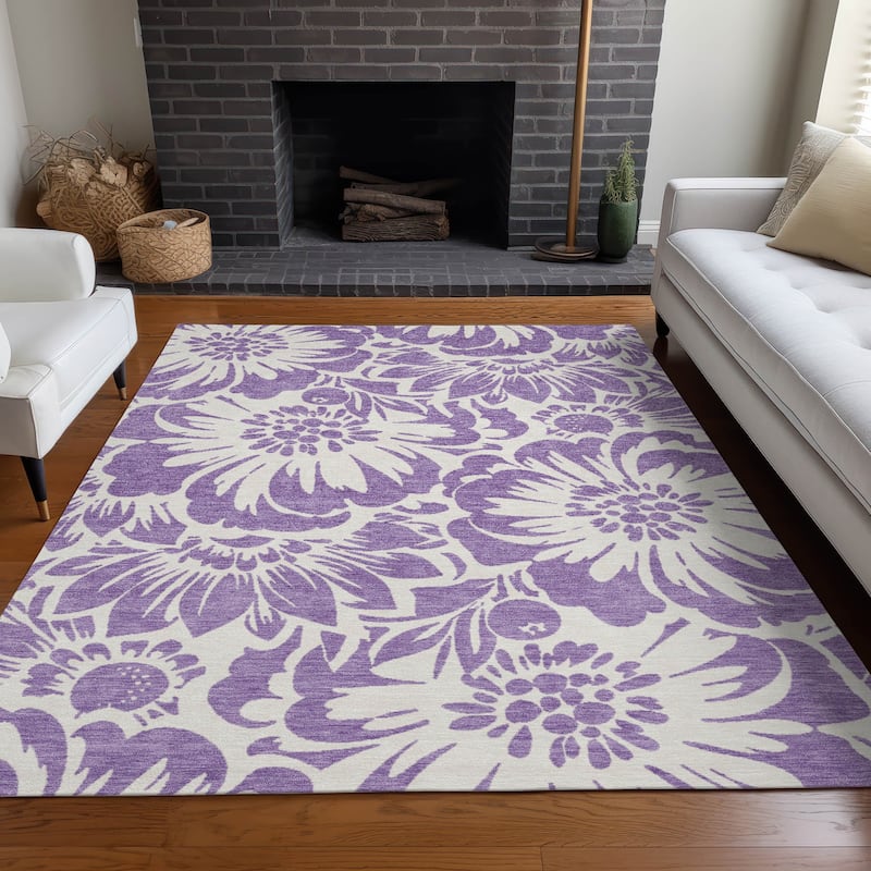 Machine Washable Indoor/ Outdoor Whimsy Floral Chantille Rug