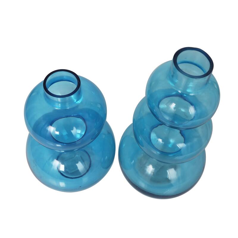 Blue Glass Bubble Decorative Vase with Various Sizes (Set of 2)
