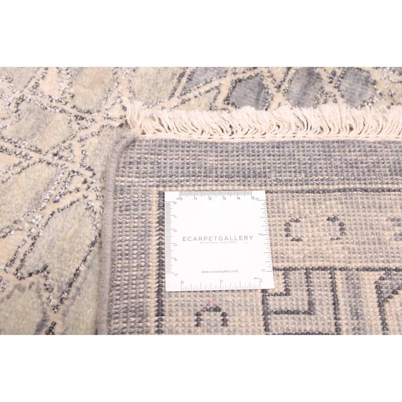 ECARPETGALLERY Hand-knotted Finest Oushak Light Grey Silk, Wool Rug - 7'11 x 10'0