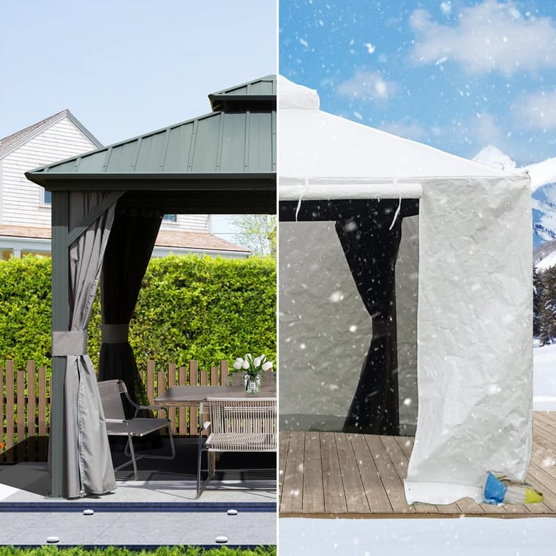 Domi 8' x 8' Universal Winter Gazebo Cover, All Season Waterproof Enclosed Cover with Sidewalls & Ventilated Mesh Windows, White