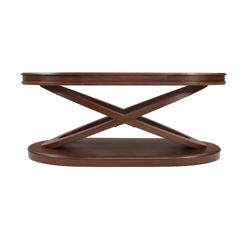 American-style Oval Solid Wood Coffee Table with X-shaped Base