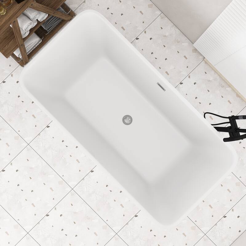Acrylic Freestanding Flatbottom Soaking Bathtub in Glossy White