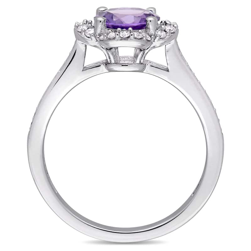 Miadora 1 1/3ct TGW Amethyst and 1/4ct TW Diamond Quatrefoil Halo Ring in 14k White Gold