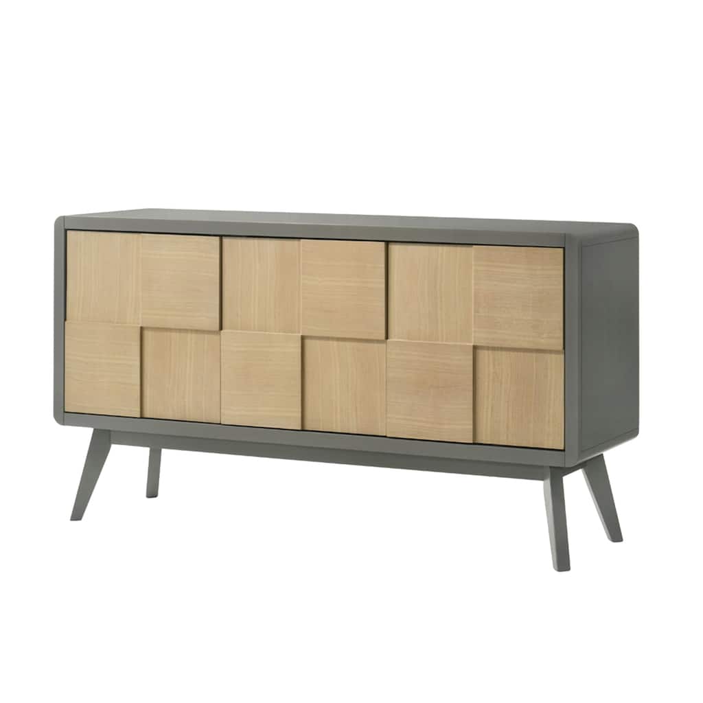 3 Doors Wooden Server with Tapered Legs in Light Gray and Natural