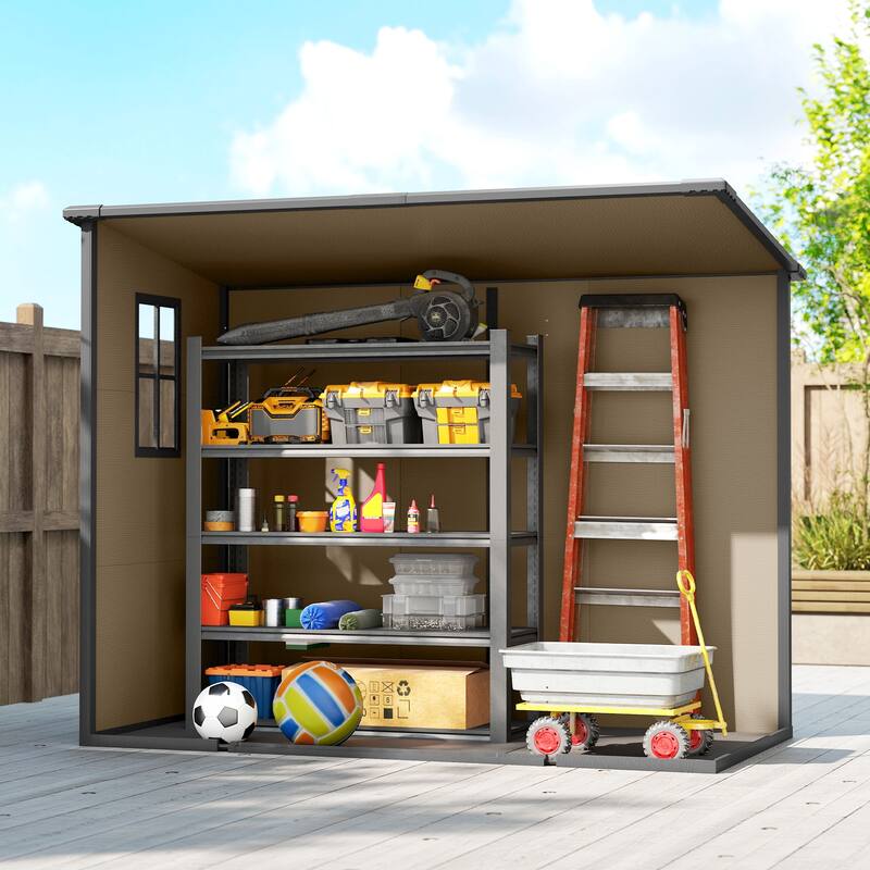 Outsunny 8' x 4' Outdoor Storage Shed, Resin Plastic Shed with Floor, Window, Lockable Doors and Vents, All-Weather Tool Shed