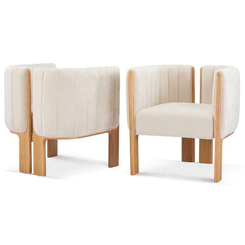 Modern Dining Chairs, Boucle Fabric Accent Chairs for Living Room, Upholstered Lounge Armchair with Wood Frame, Set of 2