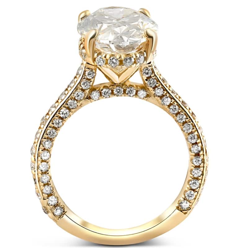 Certified 6.70Ct TW Oval Lab Grown Diamond Engagement Ring Yellow Gold