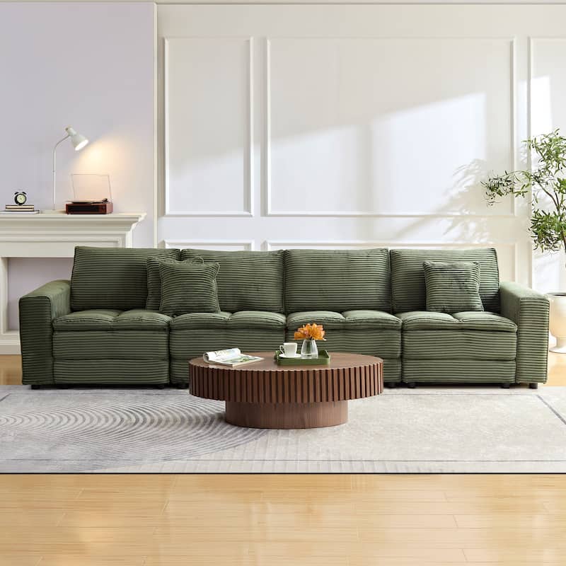 Oversized Sectional Sofa L Shaped Corner Couch Corduroy Upholstery Convertible Sleeper Sofa Couch