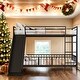 preview thumbnail 1 of 28, Kid Bed Frame Unique Metal Twin over Twin Size Bunk Bed with Slide and Guardrails Black
