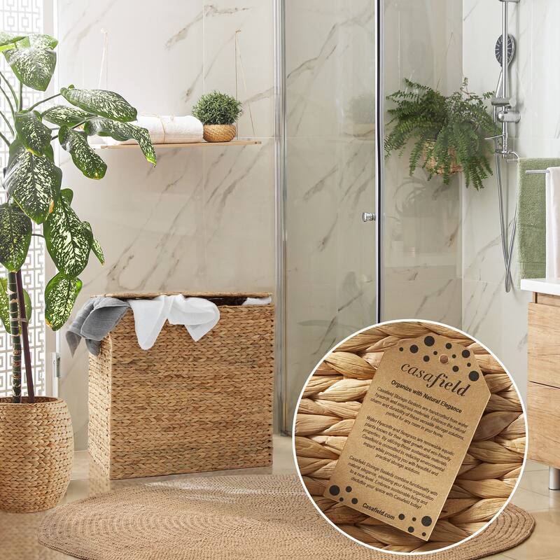 2Section Laundry Hamper Basket with Removable Liner Bags for Clothes
