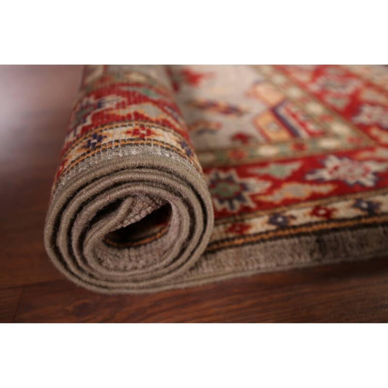 Beige Geometric Kazak Foyer Rug Handmade Wool Carpet - 2'9" x 4'2"