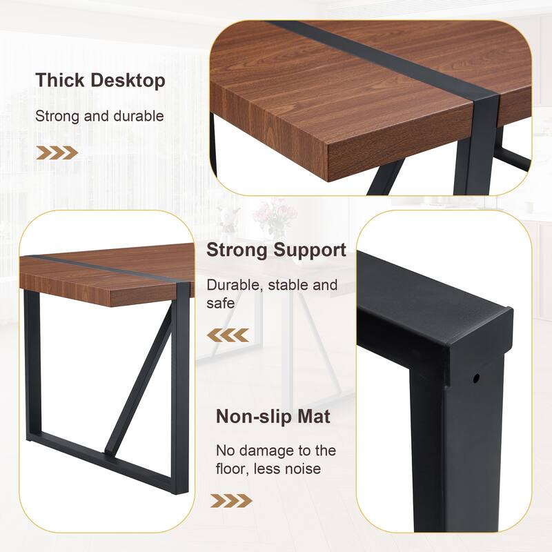 Roomfitters 7/9pcs Walnut Dining Table Set with Technology Fabric Chairs and Arched Black Metal Legs, Walnut