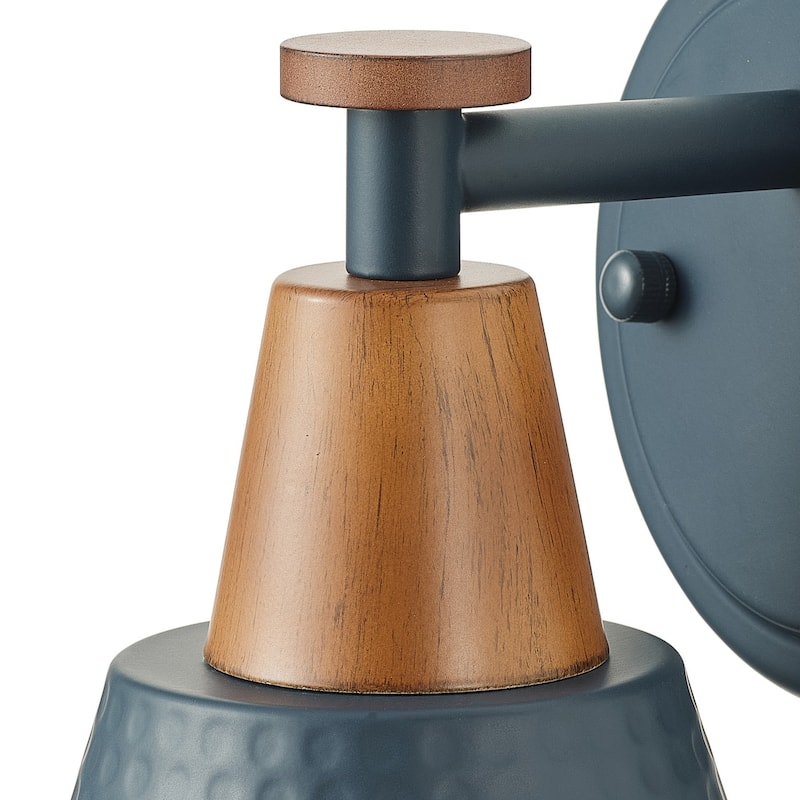 Industrial 1-Light Metal Finish and Wood Grain Wall Sconce For Bathroom