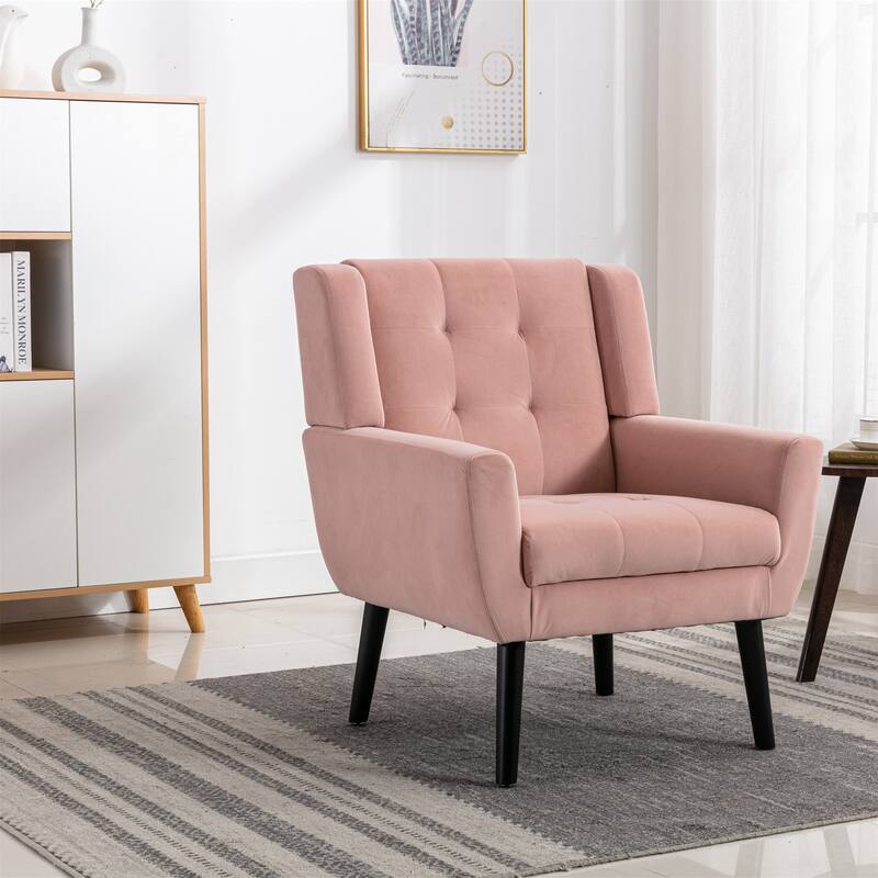 Modern Soft Velvet Armchair, Ergonomics Accent Chair W/Curved Back, Upholstered Single Sofa With 250 Lbs Weight Capacity - Pink