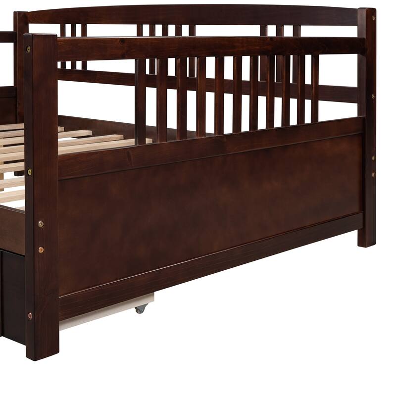Daybed with Two Drawers, Solid Wood Frame, Guardrails, No Box Spring Needed