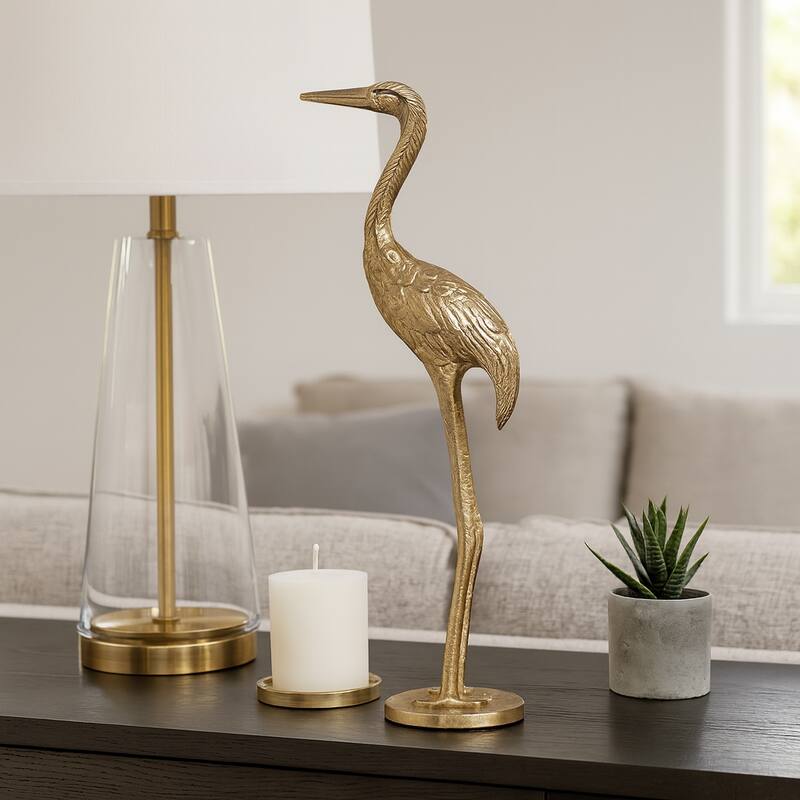 Modern Crane Metal Figurine Sculpture - 16", Gold & Metallic - 16.0" - Gold/ Metallic - 16.0"