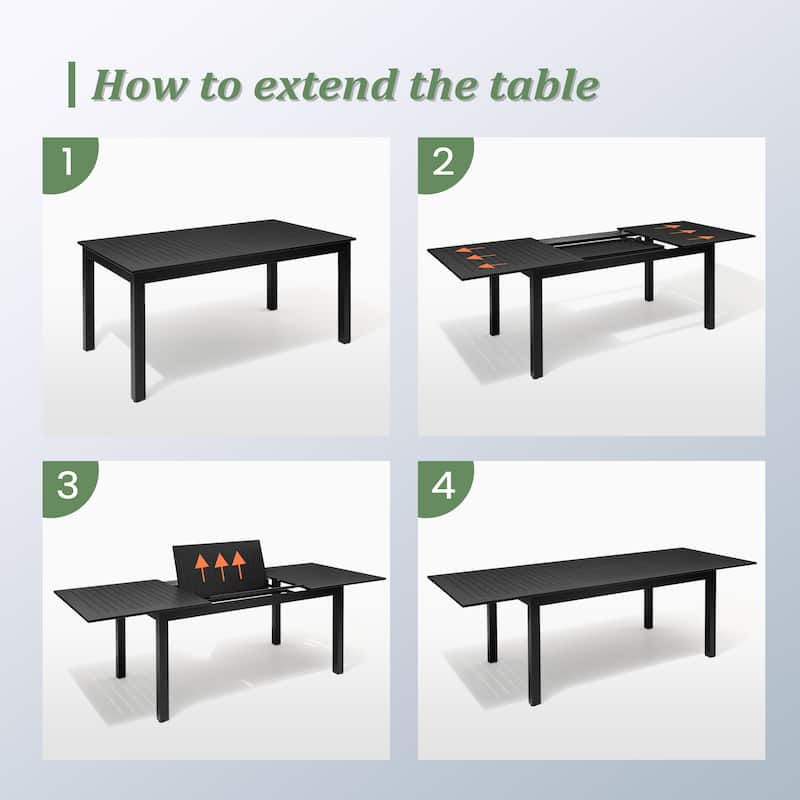 9pc Outdoor Aluminum Rectangular Extendable Patio Dining Sets Table with Folding Chair