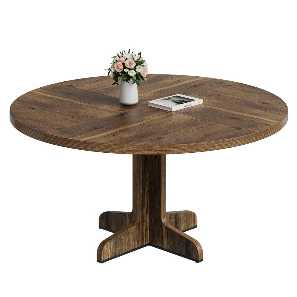 47 Inch Round Dining Table for 4, Farmhouse Kitchen Dining Room Circle Dinner Table