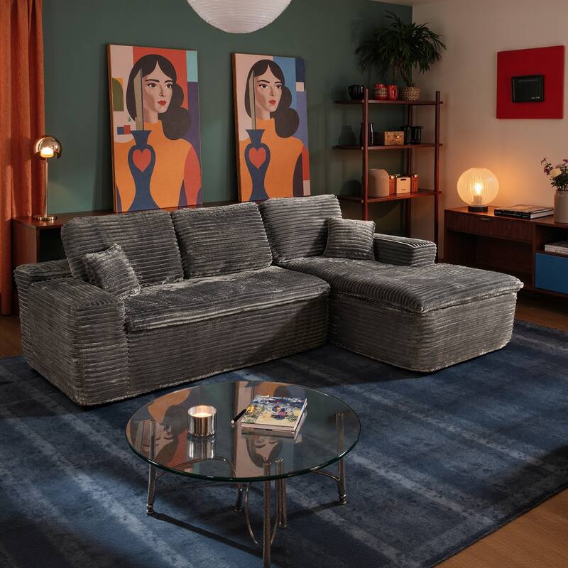 HOOOWOOO Upholstered Fabric Sectional Sofa Couch with Chaise - Plush-Grey
