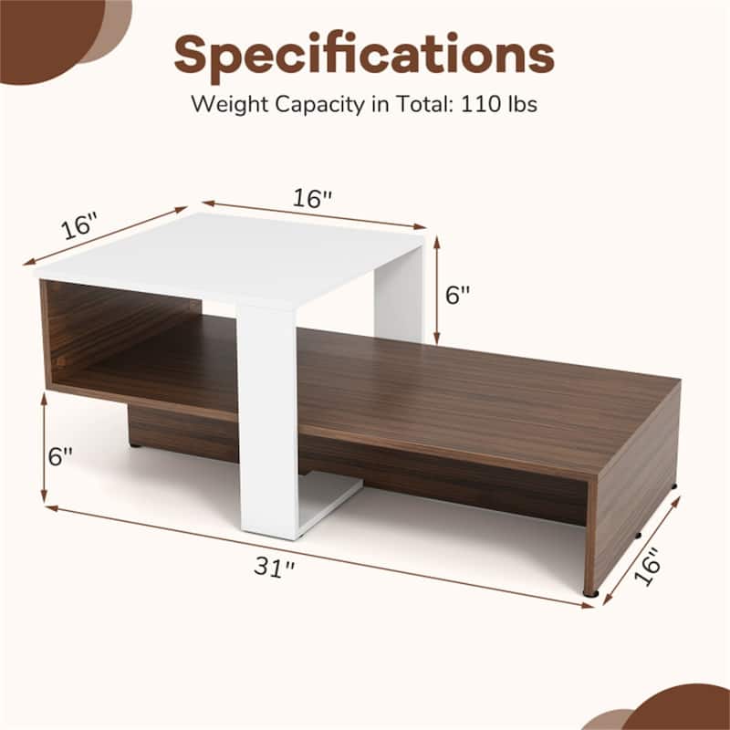 White-Brown Engineered Wood Geometric Coffee Table with 2 Tier Storage - 31" x 16" x 13" (L x W x H)