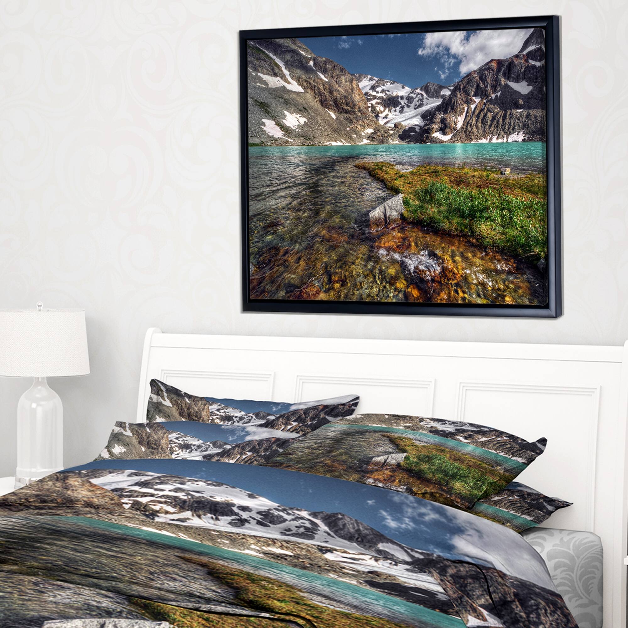 Designart "Crystal Clear Creek in Mountains" Large Landscape Framed