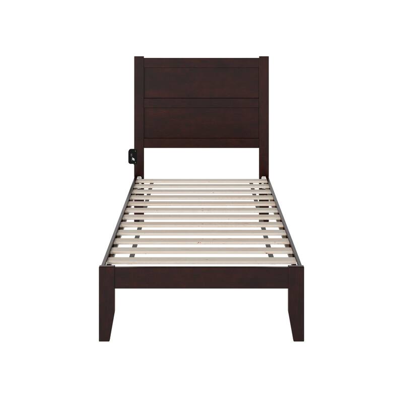 Twin Bed Espresso - Solid Wood Platform Bed with Charging Station - No Box Spring Needed - Modern Design